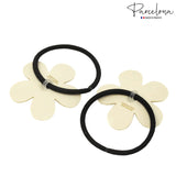 Parcelona French Daisy Ivory & Black Small Thin Elastic Ponytail Hair Ties(2 Pcs)