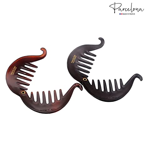 Parcelona French Round Fish Small Banana Hair Clip Set of 2(Black-Shell)