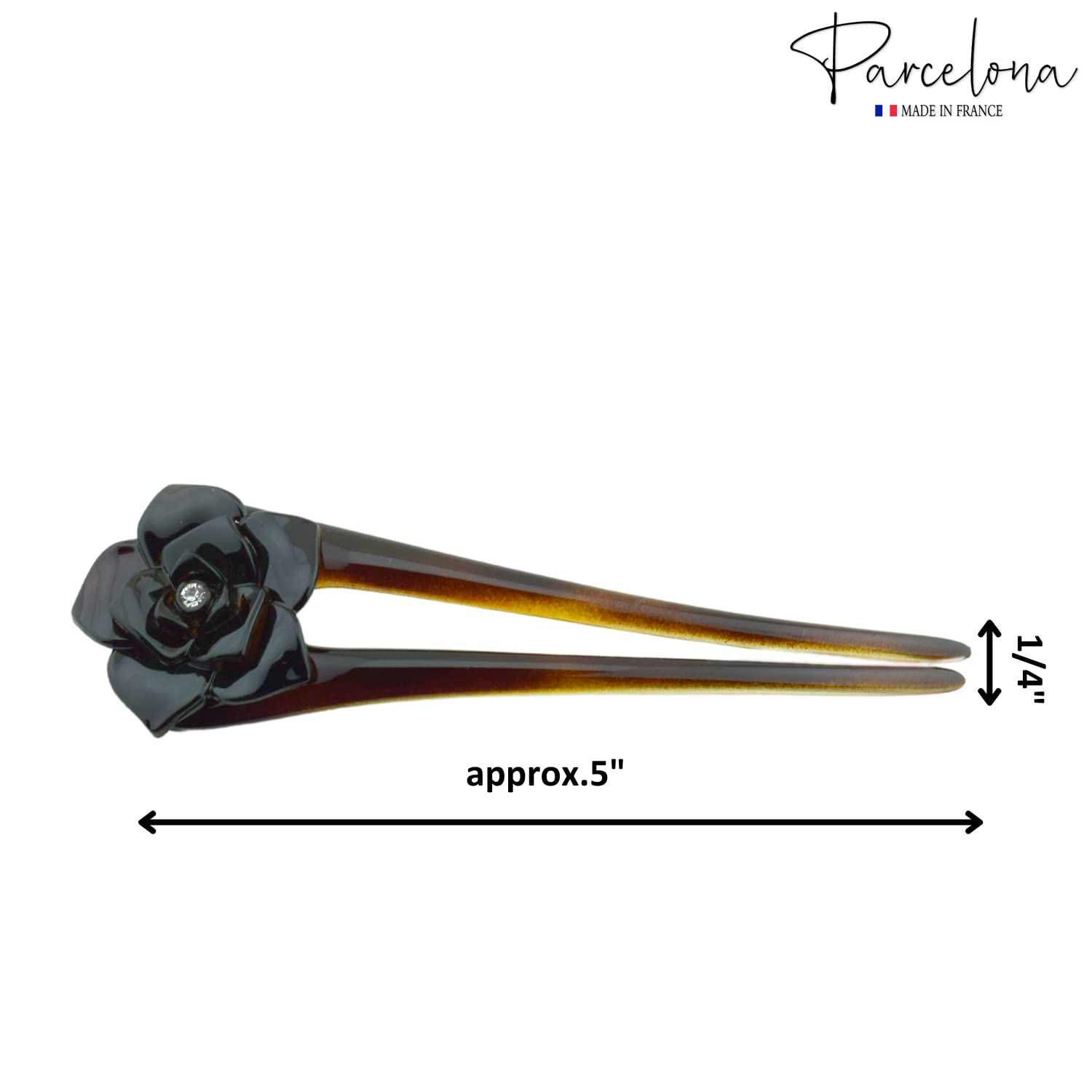 Parcelona French Large 5" U-Shaped Crystal Brown Cellulose Twist Stick Pin