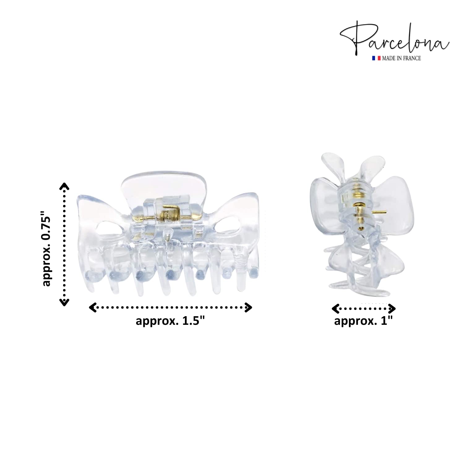 Parcelona French Classic 1.5" Small Celluloid Set of 3 Hair Claws for Women