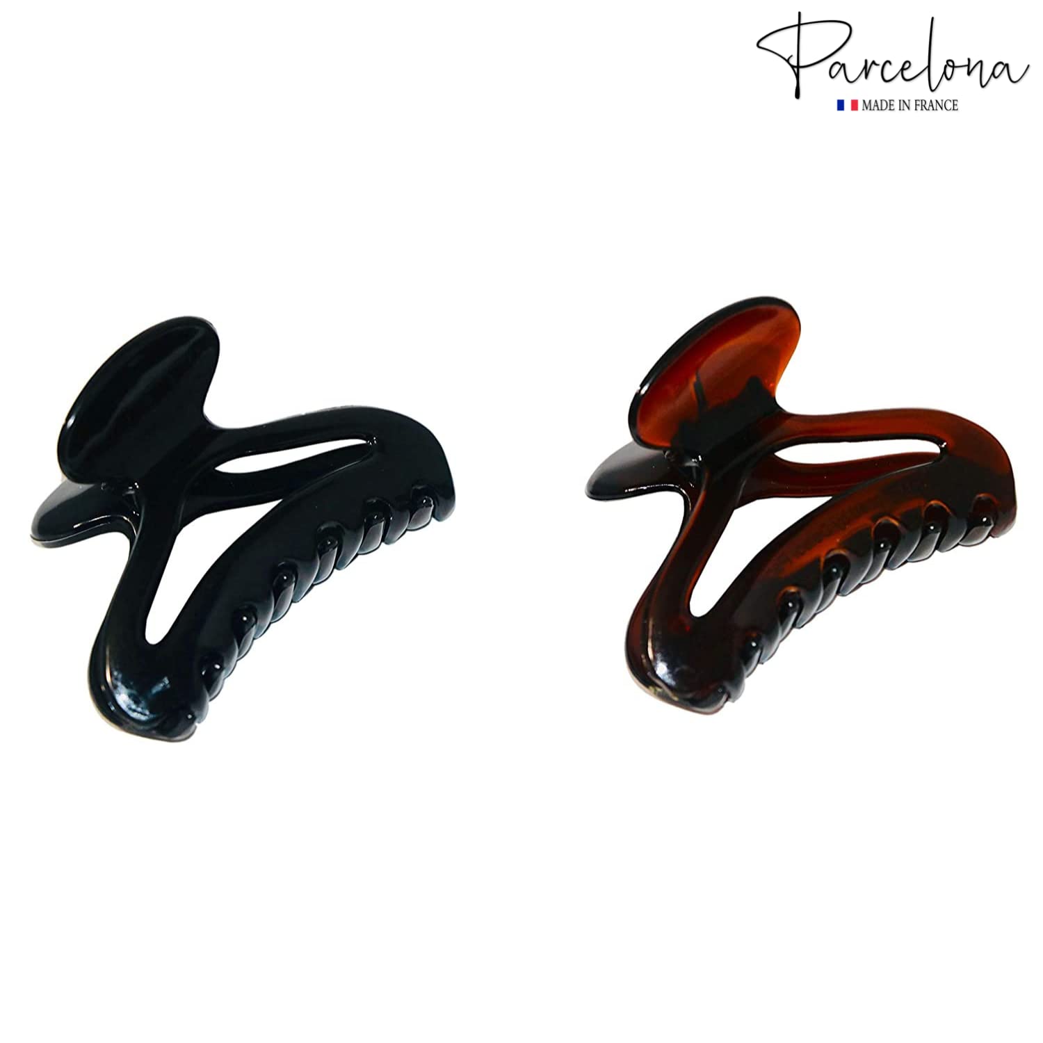 Parcelona French Flat Cutout Black N Shell Medium Set Of 2 Cellulose Hair Claws