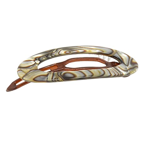 French Amie Oval Cut Out Small Handmade Celluloid Snap Hair Barrette for Women