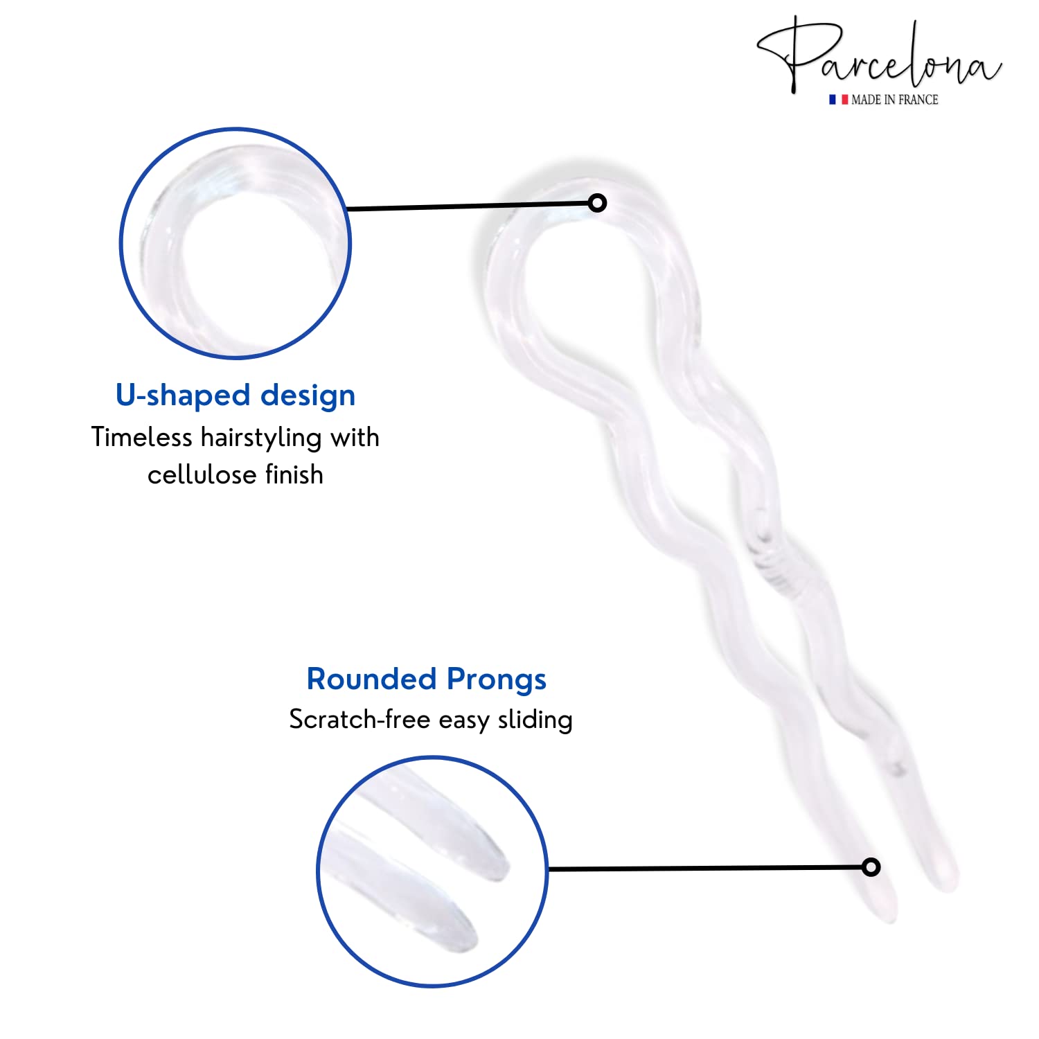 Parcelona French Slick Medium Celluloid Acetate Wavy U Shaped Hair Pin for Women