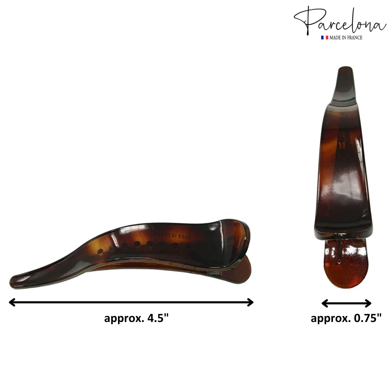 Parcelona French Brill Beak Light Shell and Brown Large Alligator Hair Claw 2Pcs