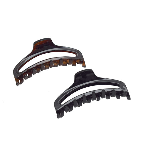 Parcelona French Slim Medium Shell & Black Celluloid Jaw Hair Claw Clips(2 Pcs)