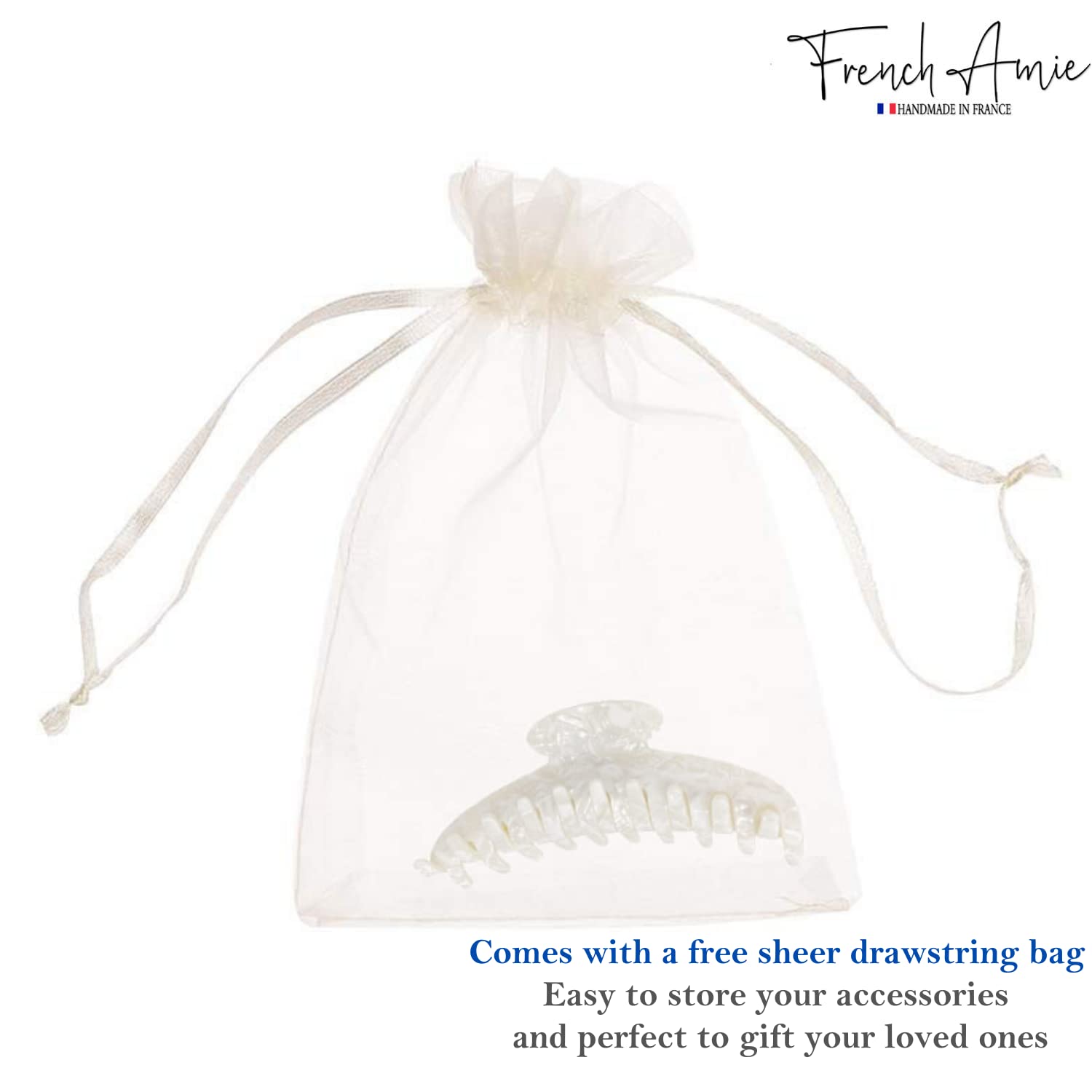 French Amie Contour Large 4 ¾” Cellulose Handmade Jaw Hair Claw Clip for Women