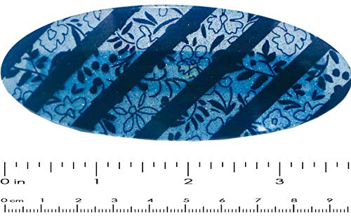 French Amie Oval Striped Flower Blue Handmade Strong Grip Hair Clip Barrette