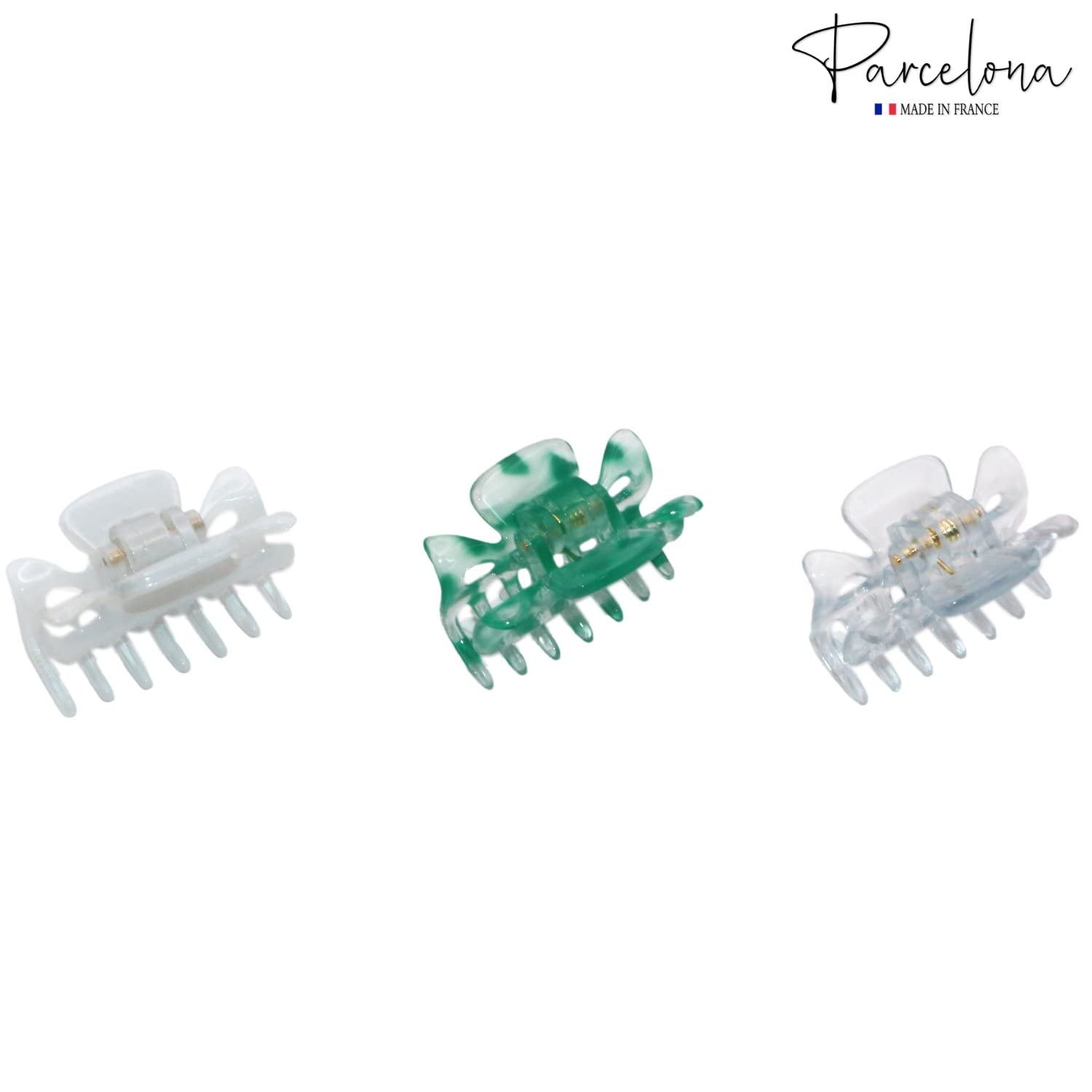 Parcelona French Classic 1.5" Small Celluloid Set of 3 Hair Claws for Women