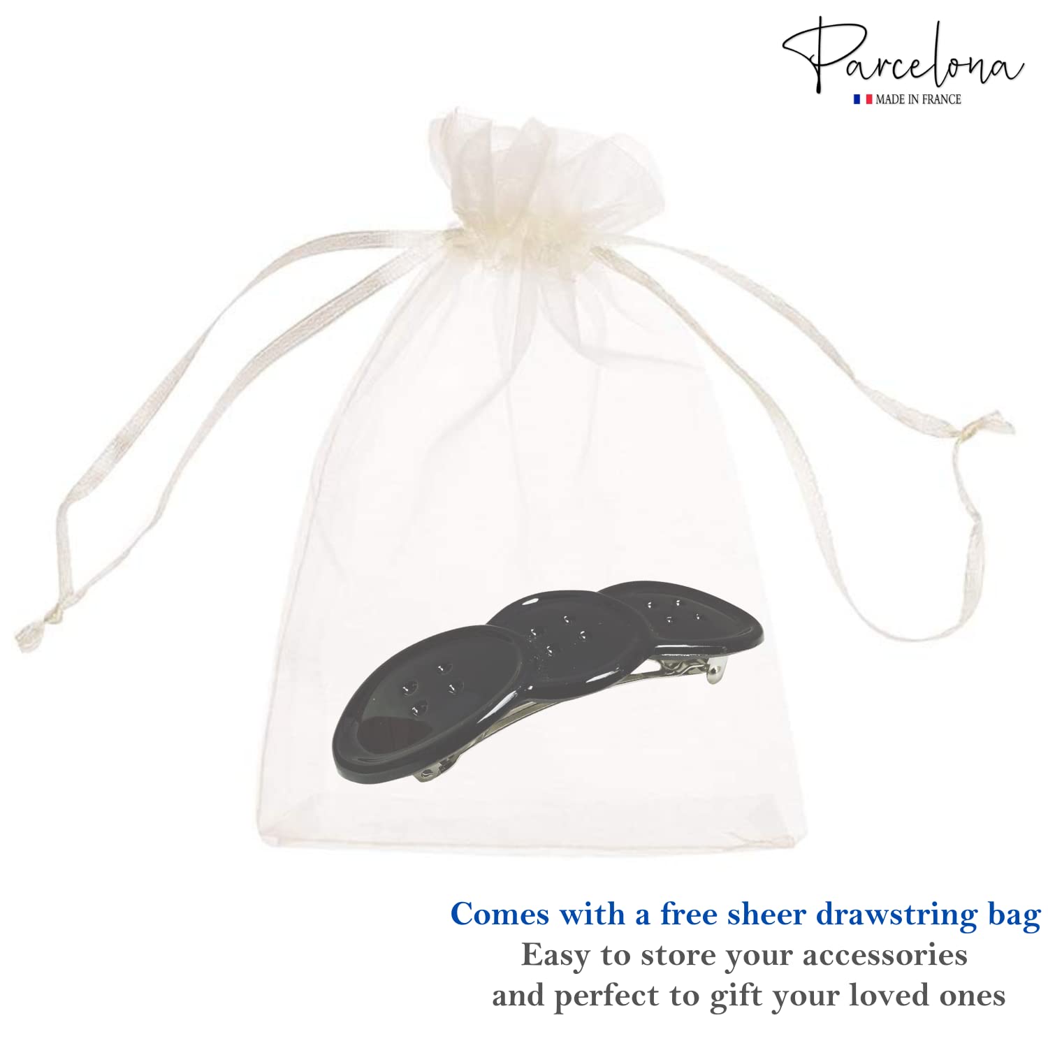 Parcelona French Medium Button Glossy Black Cellulose Acetate Hair Clip Barrette