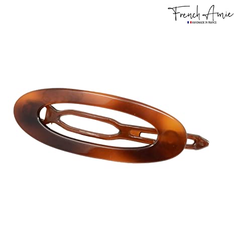 French Amie Oval Cut Out Small Handmade Cellulose Snap Hair Barrette for Women