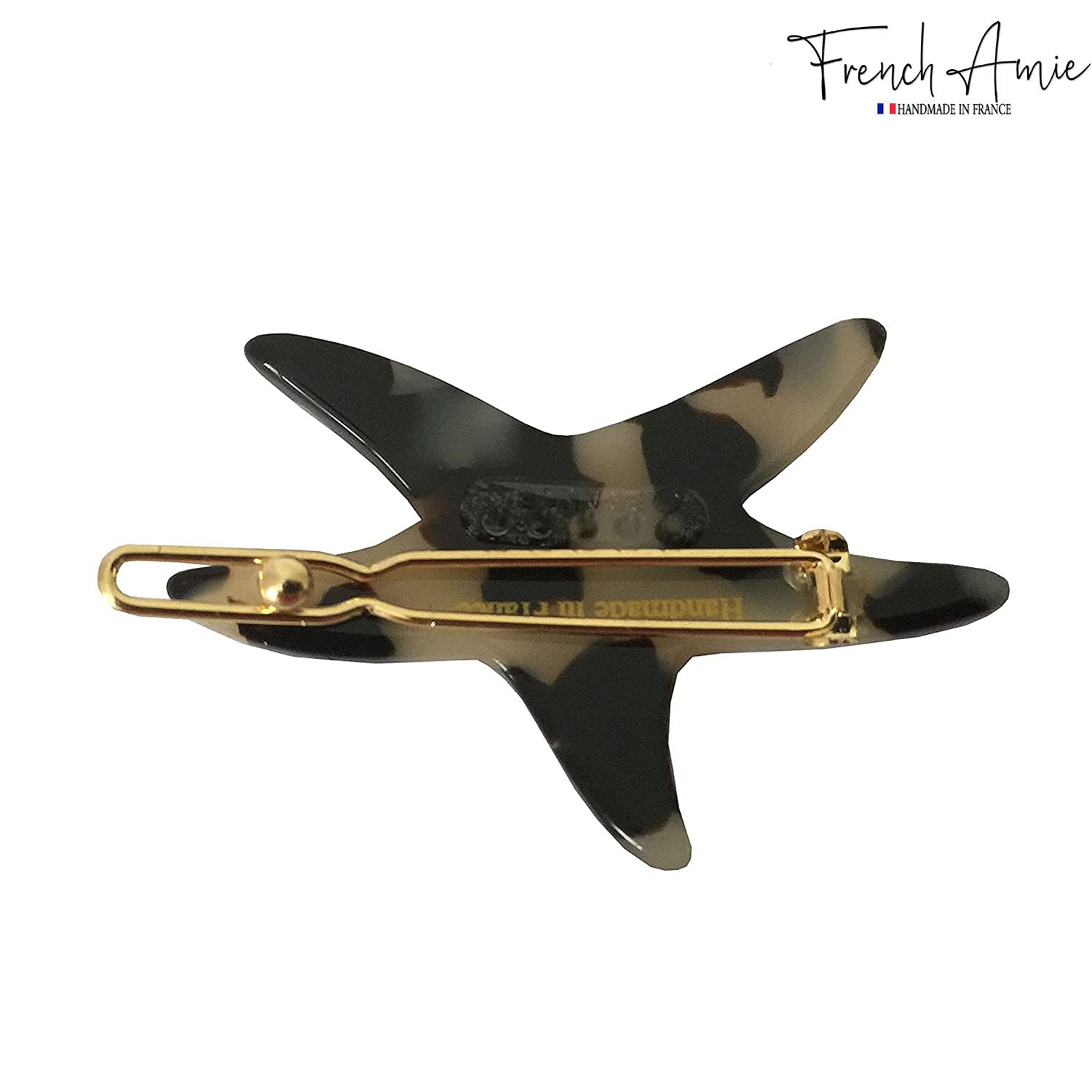 French Amie Star Small Cellulose Handmade Hair Slide Barrette With Snap Clips
