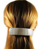 French Amie Curved White Stripe Large 3 ¾” Handmade Celluloid Hair Clip Barrette