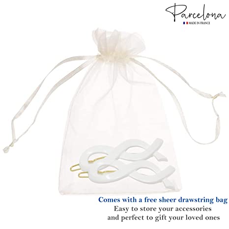 Parcelona French Infinity Ribbon Small Cellulose Hair Barrettes for Women(2 Pcs)