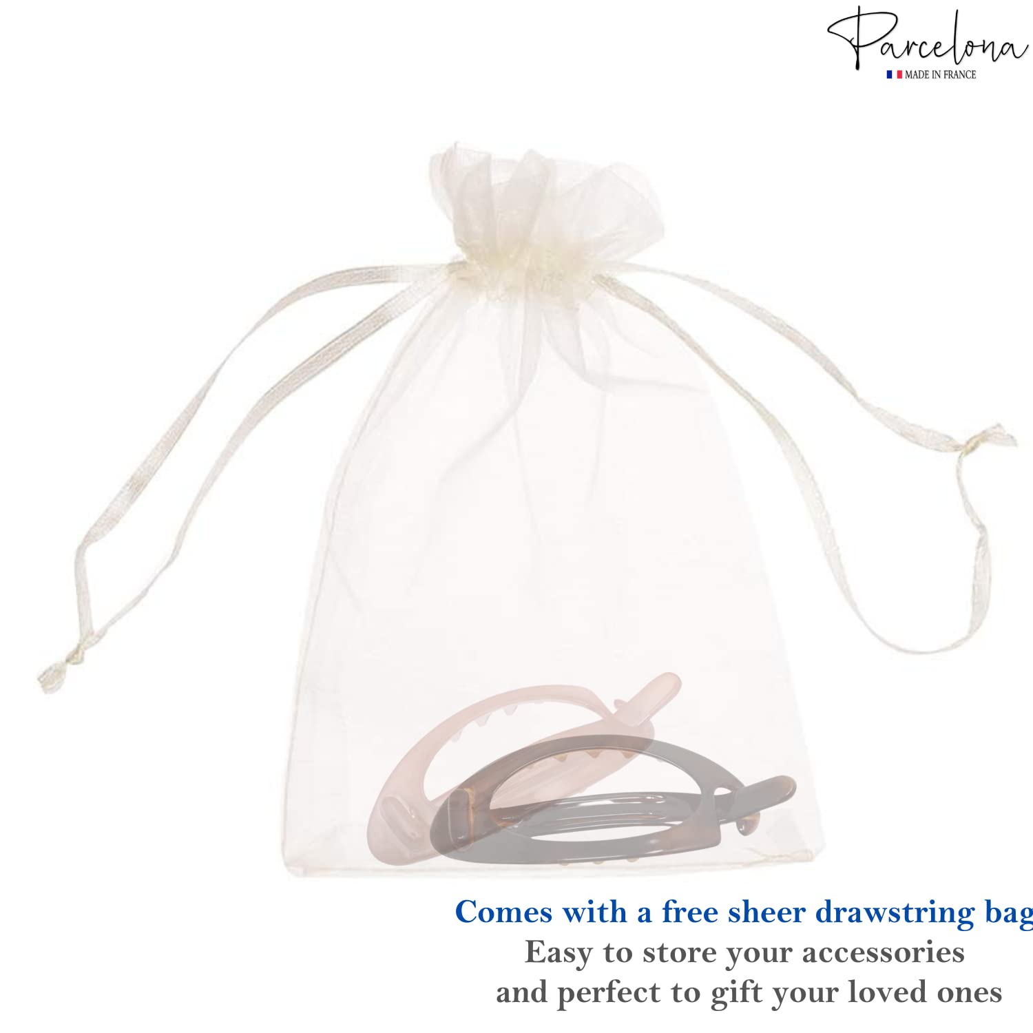 Parcelona French Plain Oval Small Cellulose Set of 2 Metal Free Hair Barrettes
