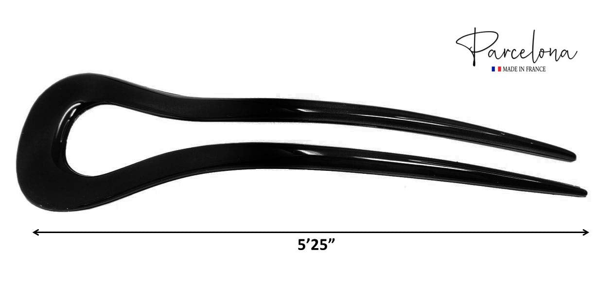 Parcelona French Classic Curve Black Large 5 1/4”  Set of 2 Chignon Hair Bun Pin