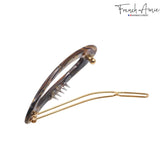 French Amie Thin Oval Small Onyx Celluloid Handmade Hair Barrette Clip for Women