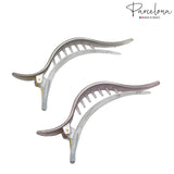 Parcelona French Brill Beak Beige & Grey Large Celluloid Side Slide Hair Clips