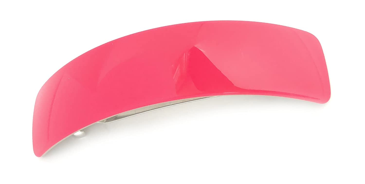 French Amie Curved Large Pink Handmade Celluloid Automatic Volume Hair Clip