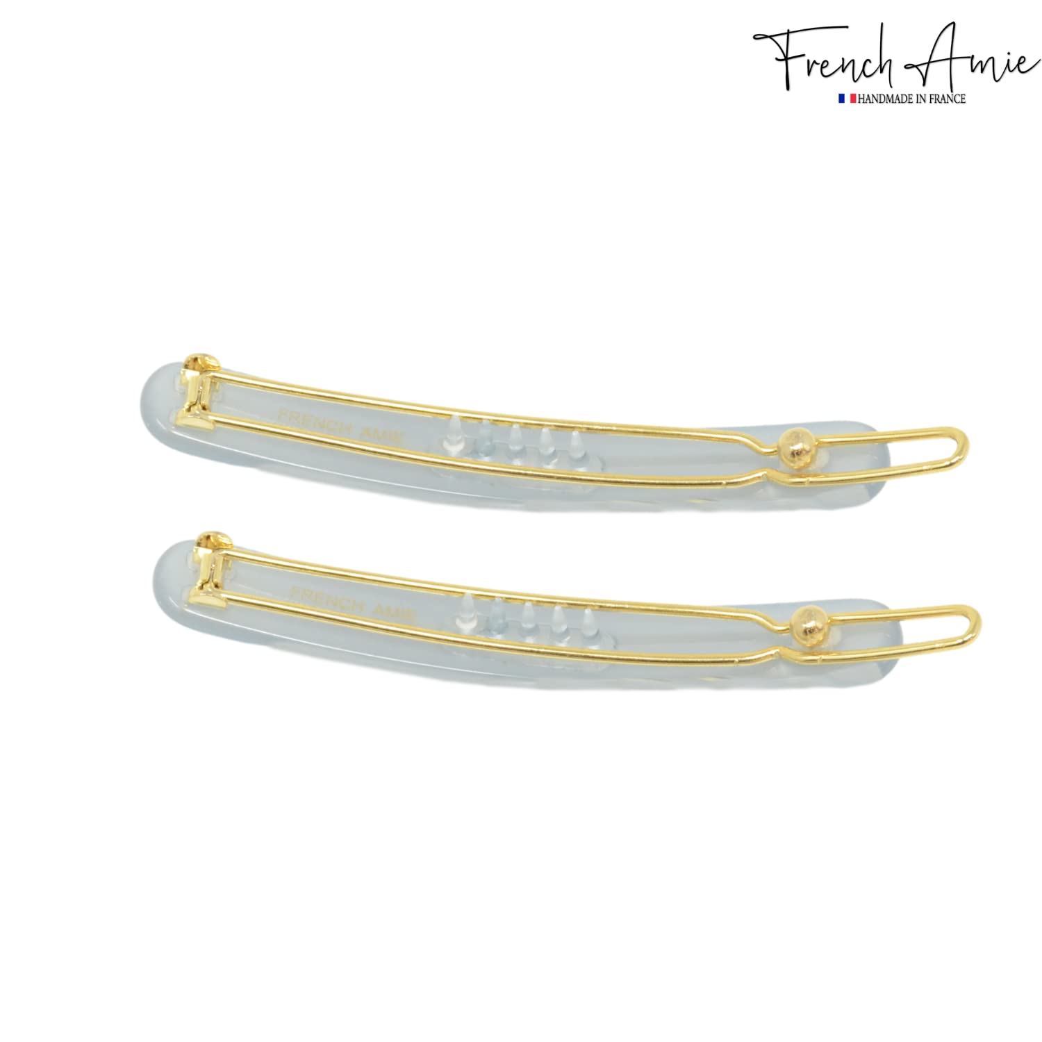 French Amie Rounded Oblong Small 2.5" Tige Boule Metal Clasp Hair Barrettes