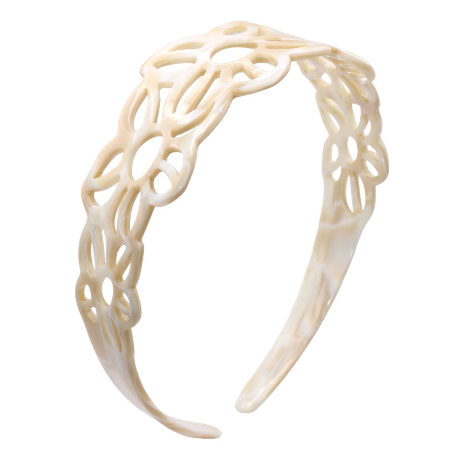 French Amie Flower Wide 1 1/2" Celluloid Handmade Flexible Headbands