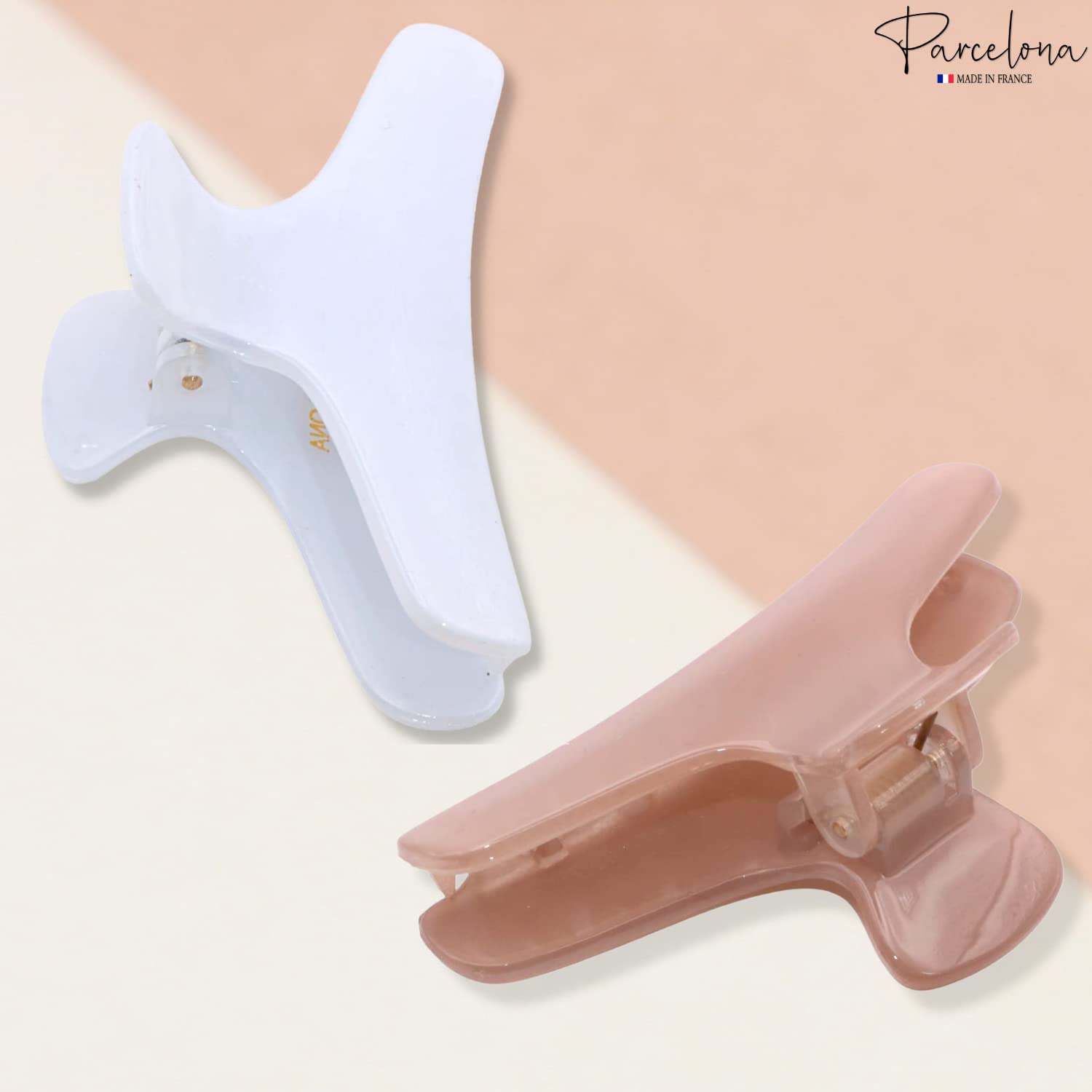 Parcelona French Flat Salon Style Medium 3 1/4" Cellulose Set of 2 Hair Claws