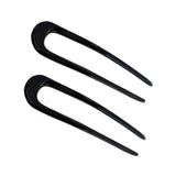 Parcelona French U Shaped Prong Black Large Set of 2 No Metal Chignon Hair Pin