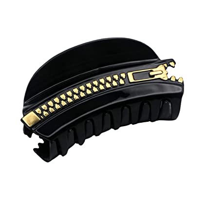 Parcelona French Belle Zip Design Small Glossy Black Celluloid Hair Claw