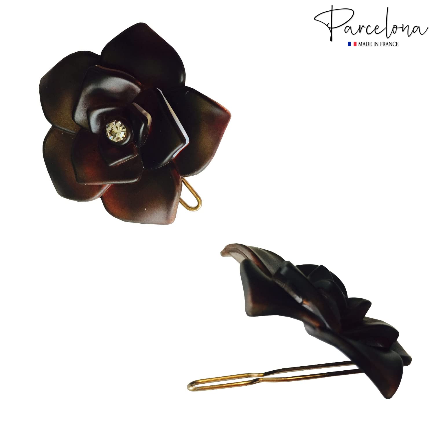 Parcelona French Flower Small 1.5" Cellulose Side Slide Snap Barrettes for Women
