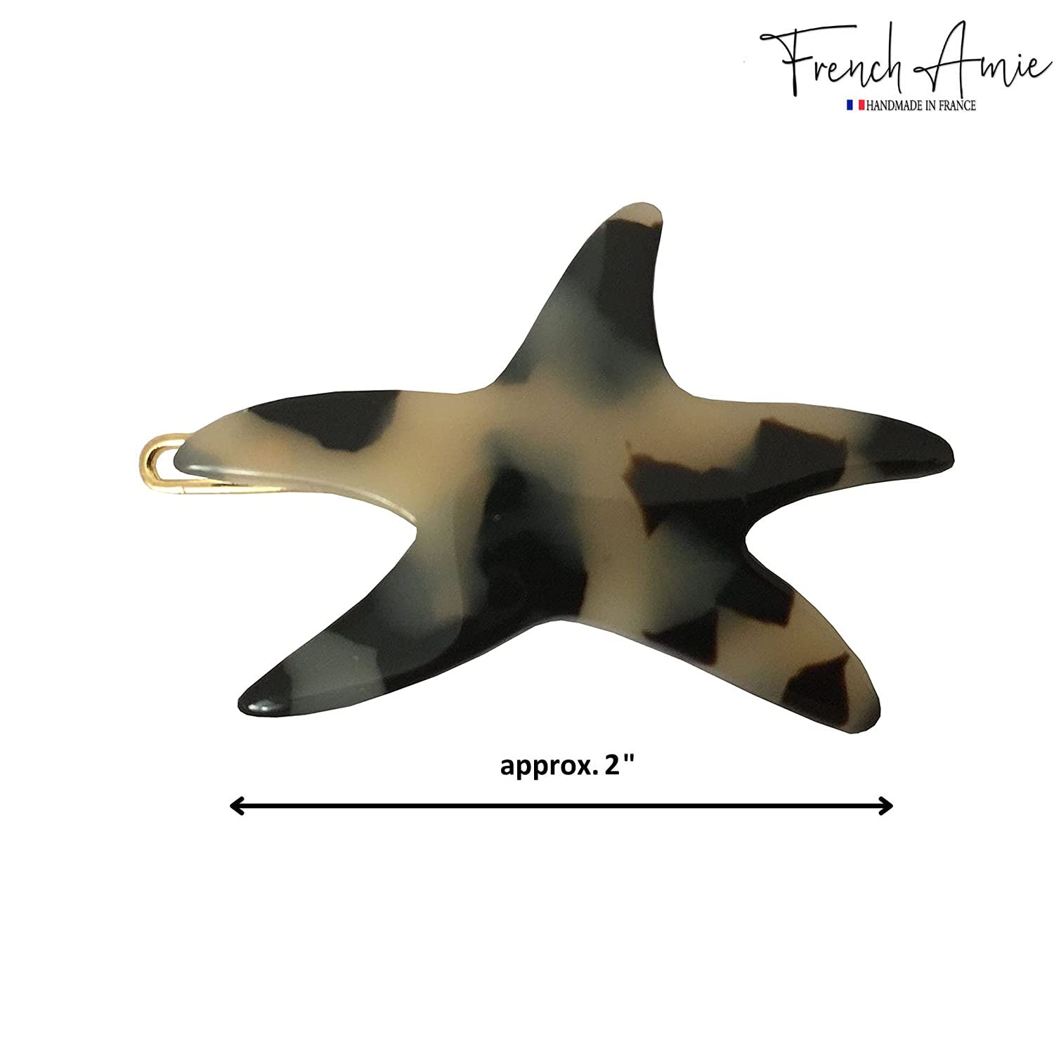 French Amie Star Small Cellulose Handmade Hair Slide Barrette With Snap Clips