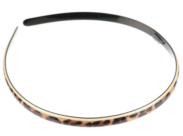 French Amie Narrow Leopard Print Brown Handmade Flexible Celluloid Headband for