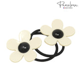 Parcelona French Daisy Ivory & Black Small Thin Elastic Ponytail Hair Ties(2 Pcs)