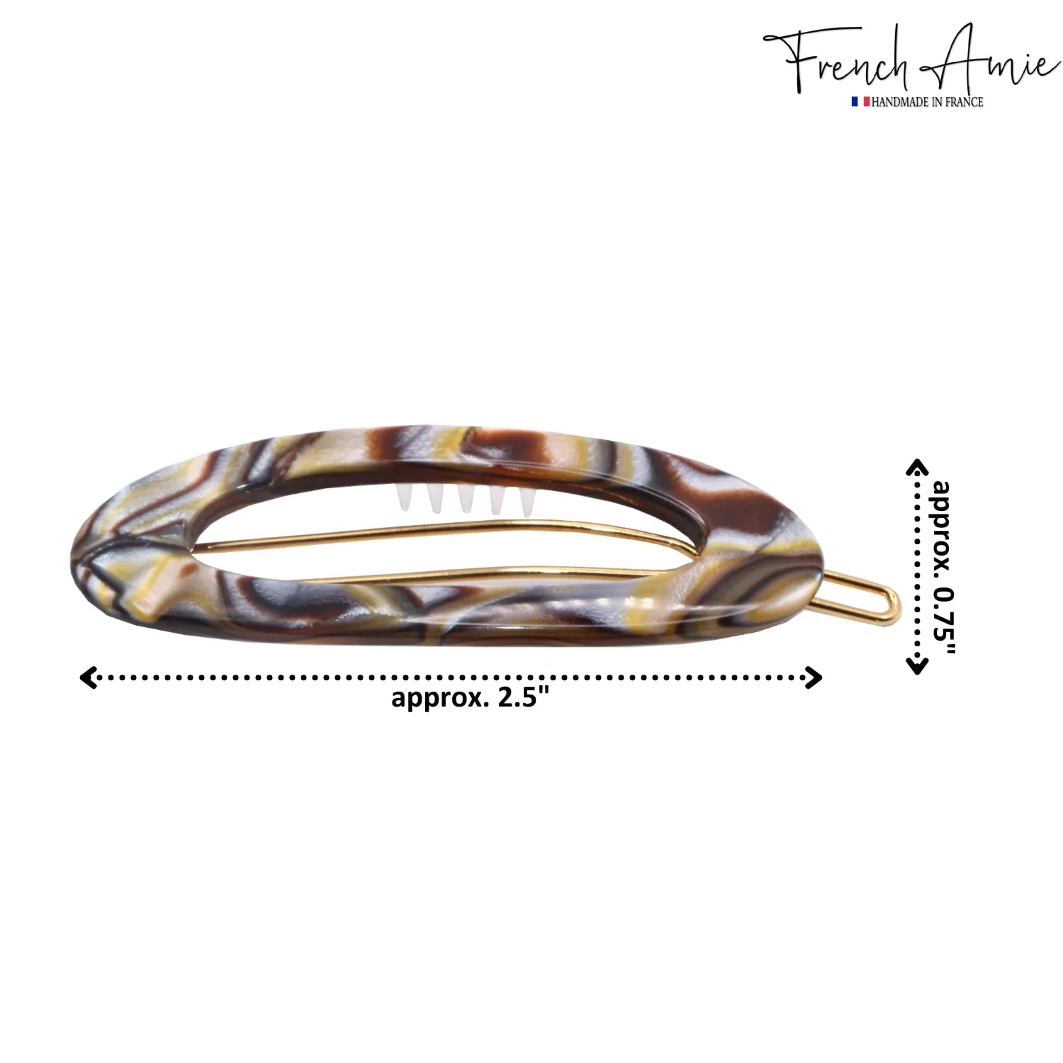 French Amie Thin Oval Small Onyx Cellulose Handmade Hair Barrette Clip for Women