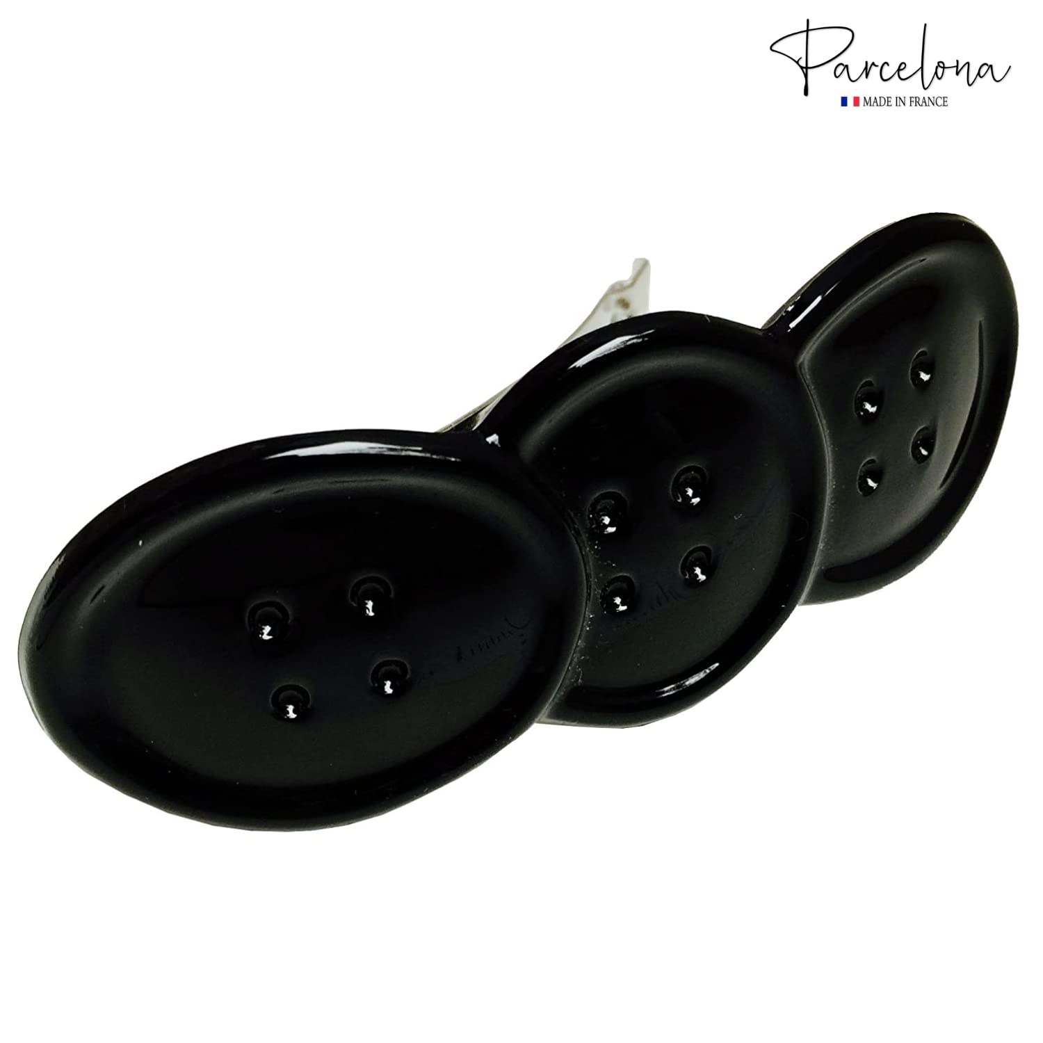 Parcelona French Medium Button Glossy Black Cellulose Acetate Hair Clip Barrette