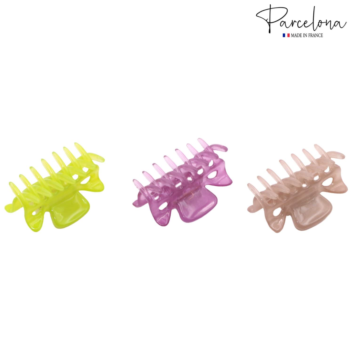 Parcelona French Classic 1.5" Small Celluloid Set of 3 Hair Claws for Women
