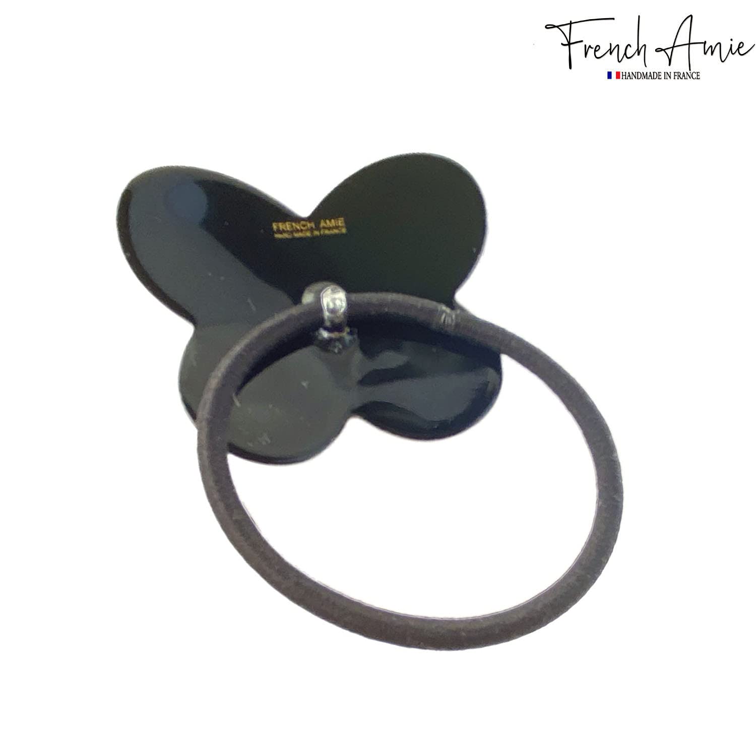 French Amie Butterfly Ivory Beige with Black Rim Non-Slip Flexible Elastic