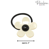Parcelona French Daisy Ivory & Black Small Thin Elastic Ponytail Hair Ties(2 Pcs)