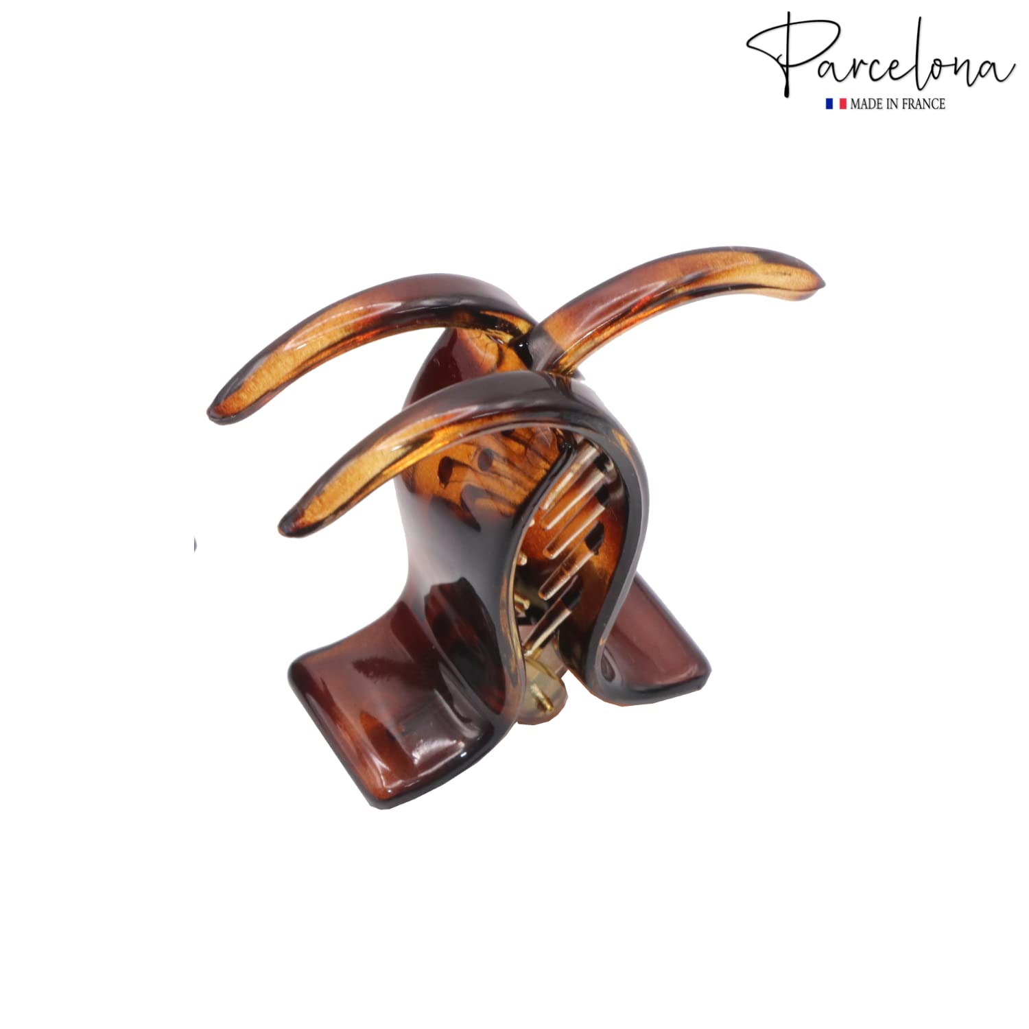 Parcelona French Small Three Teeth Fish Style Tortoise Shell Cellulose Hair claw