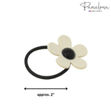 Parcelona French Daisy Ivory & Black Small Thin Elastic Ponytail Hair Ties(2 Pcs)