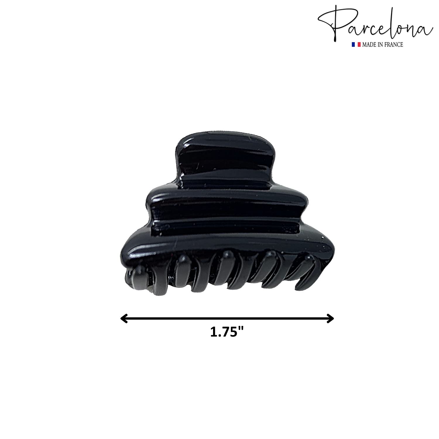 Parcelona French Crumpled Fat Small Shell & Black Cellulose Jaw Hair Claw Clip