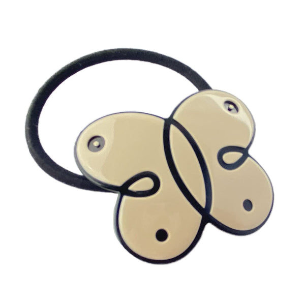 French Amie Butterfly Ivory Beige with Black Rim Ponytail Non-Slip Flexible Elas