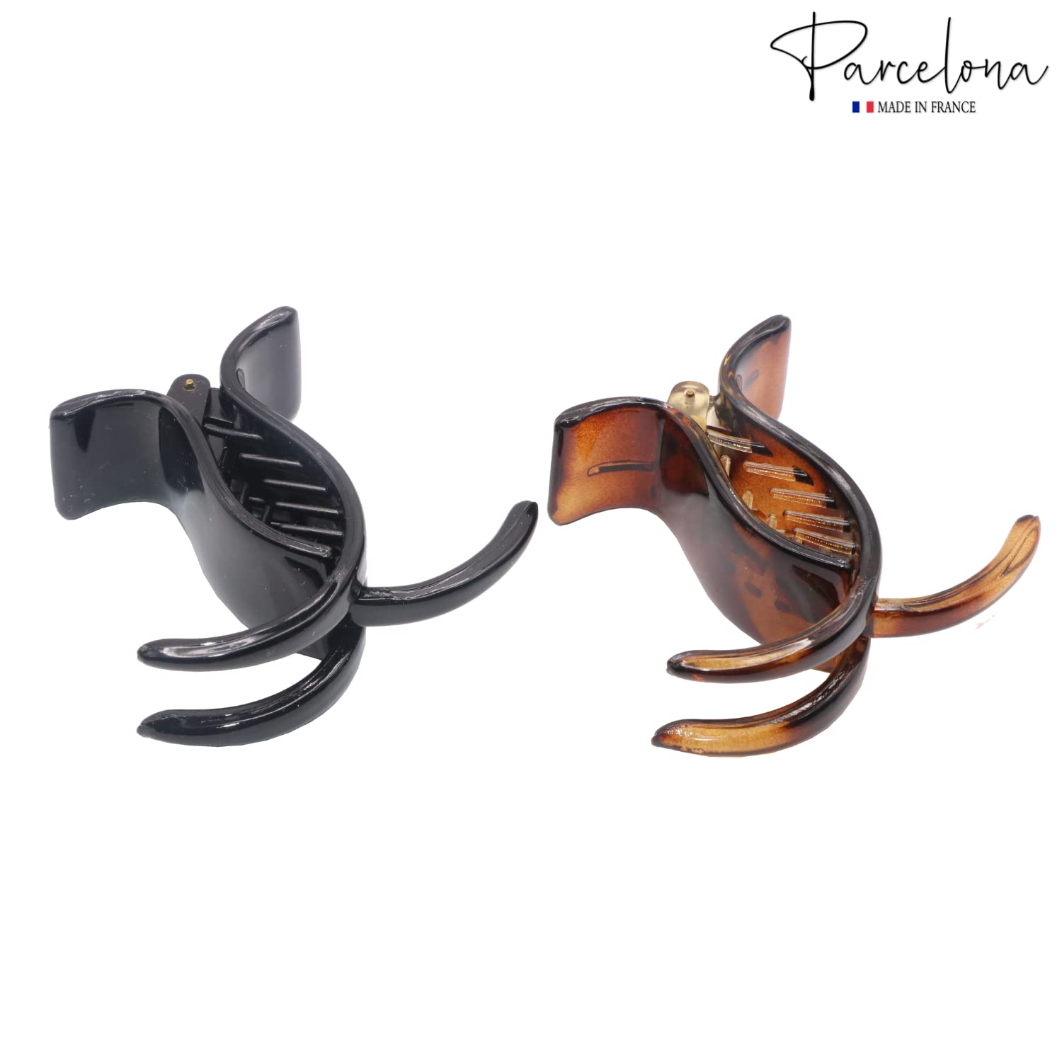 Parcelona French Small 3 Teeth Cellulose Fish Style Hair Claws for Women(2 Pcs)