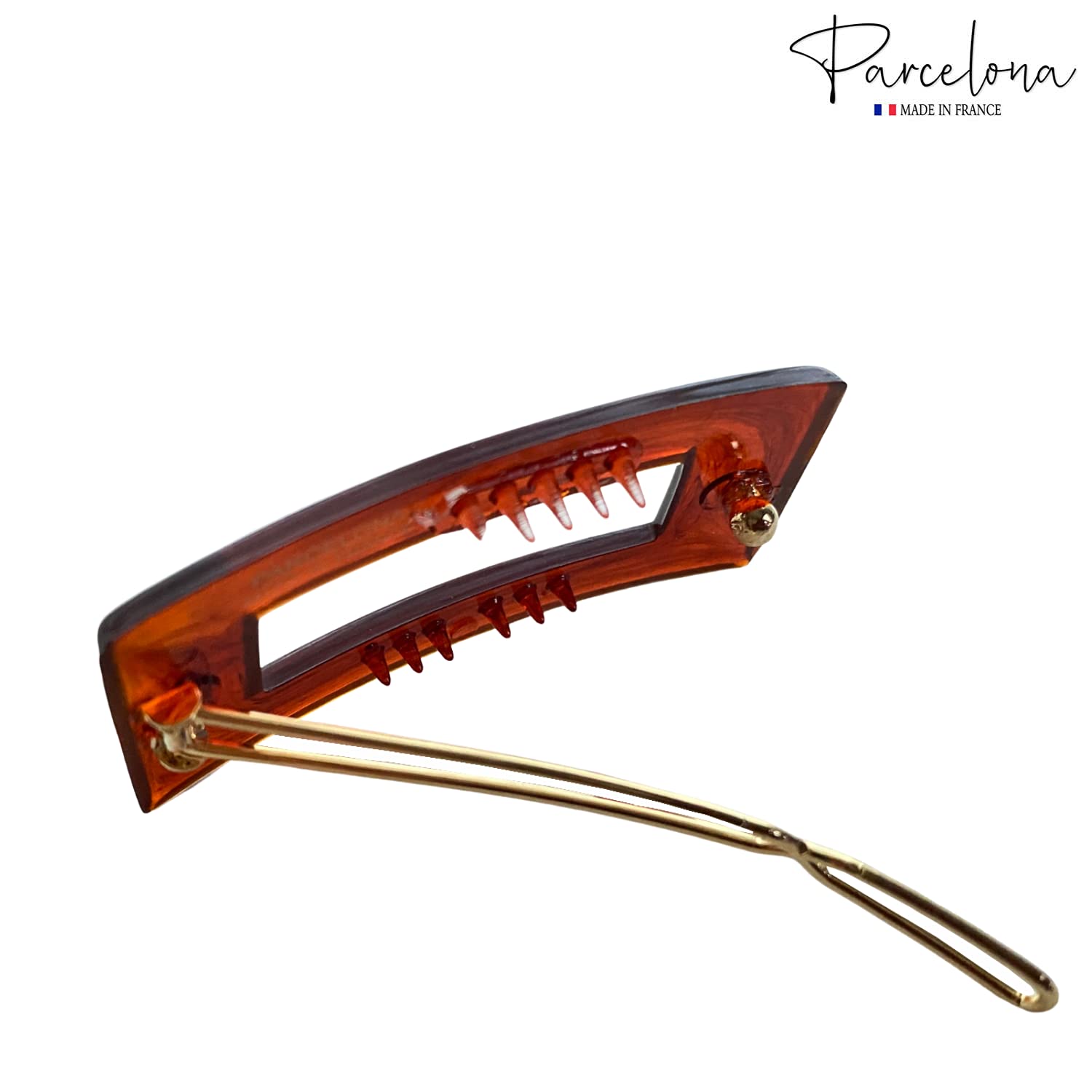Parcelona French Rectangle Cut Out Brown No Slip Grip Snap Hair Clip Barrettes