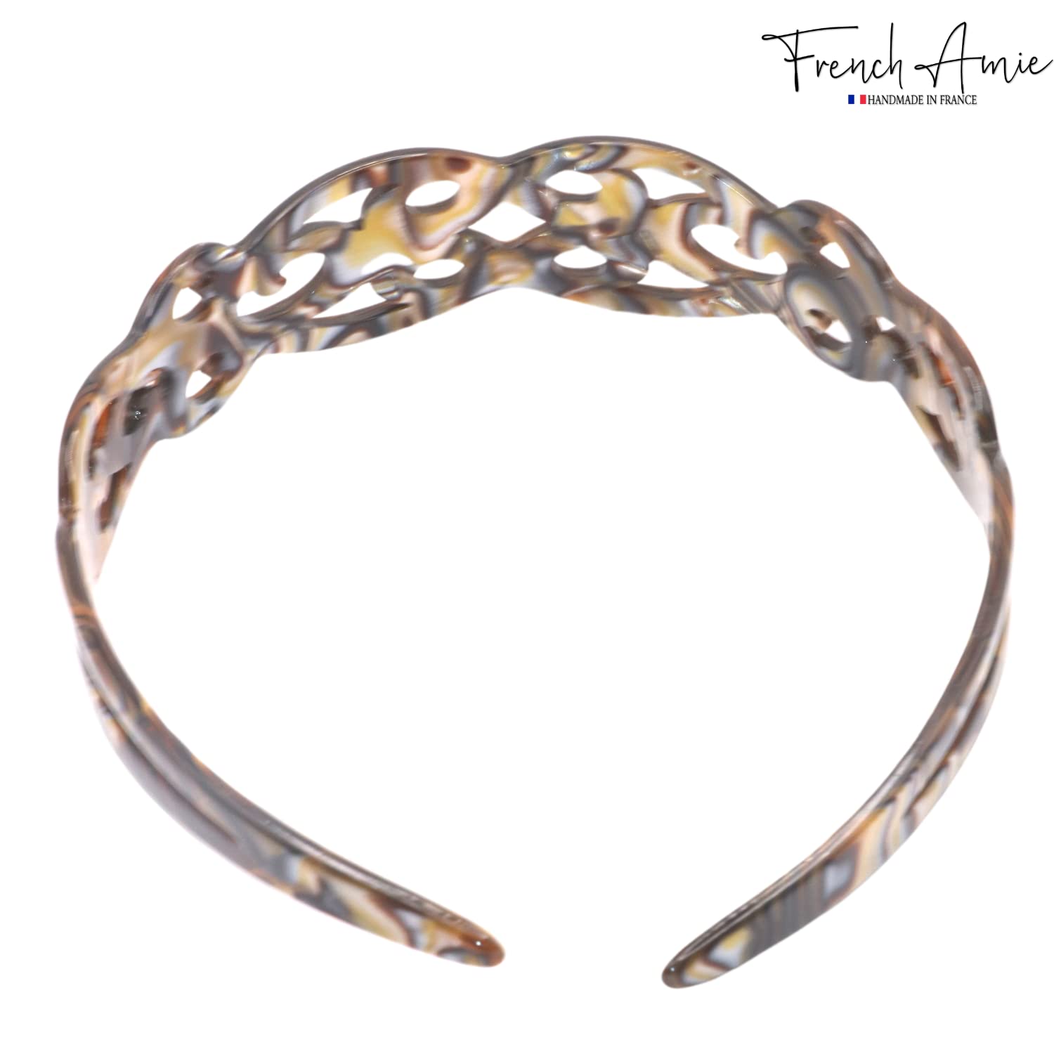 French Amie Filigree Wide 1" Celluloid Handmade Headband for Women