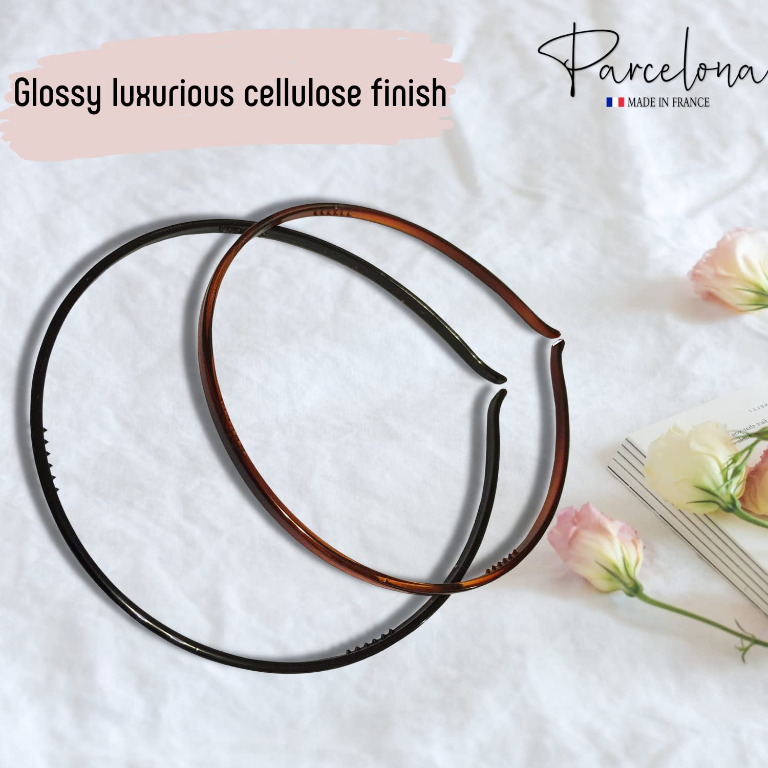 Parcelona French Skinny Black And Shell Brown Thin Hair Headbands