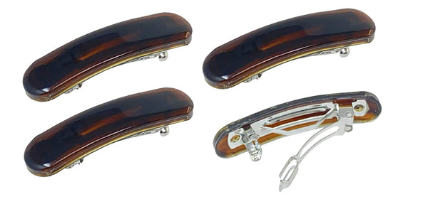 Parcelona French Oblong Bar Brown Small 1 3/4” Celluloid Set of 4 Hair Clip Barr