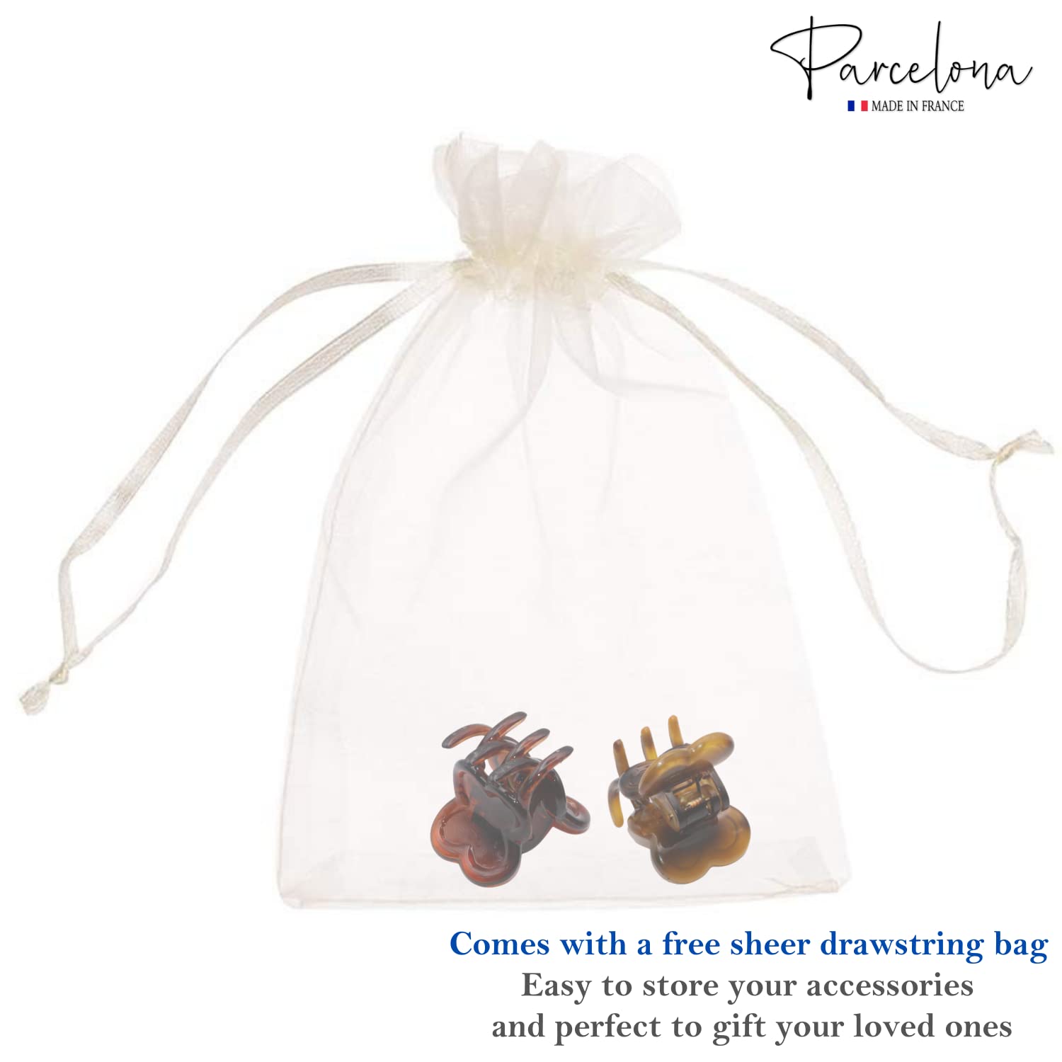 Parcelona French Petunia Mini 1” Cellulose Set of 2 Hair Claw Clips for Women