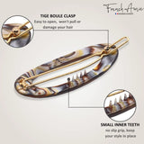French Amie Thin Oval Small Onyx Celluloid Handmade Hair Barrette Clip for Women