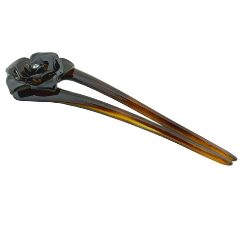 Parcelona French Large 5" U-Shaped Crystal Brown Celluloid Twist Stick Pin