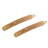 French Amie Rounded Oblong Golden Glitter Celluloid Side Hair Clip Barrette 2Pcs