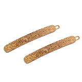 French Amie Rounded Oblong Golden Glitter Celluloid Side Hair Clip Barrette 2Pcs